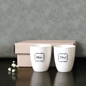 Boxed Porcelain 'Mum & Dad' Egg Cups