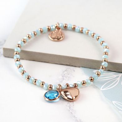 Aqua Crystal Heart Charm Bracelet