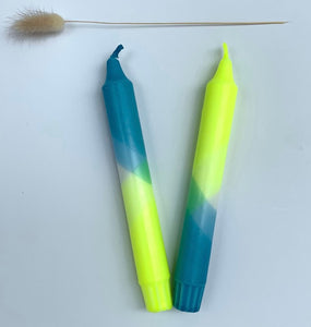 Dip Dye Neon Candles - Neon Yellow & Blue