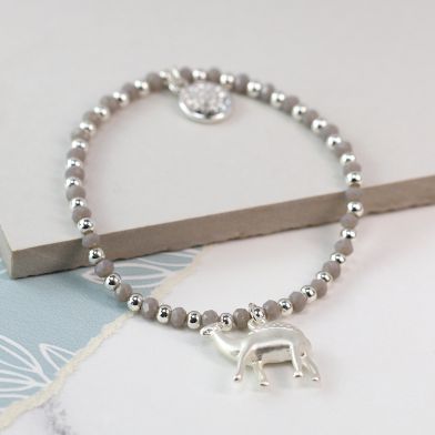 Silver Plated & Grey Bead Camel Bracelet