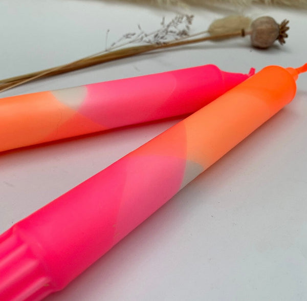 Dip Dye Neon Candles - Orange & Pink
