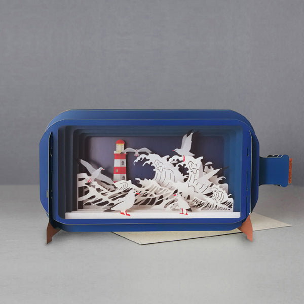 'Lighthouse' Message In A Bottle 3D Card