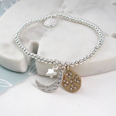 Silver Plated Moon, Star & Planet Bracelet