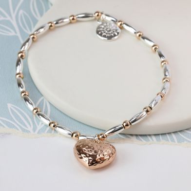 Rose Gold Plated Heart & Mixed Bead Bracelet