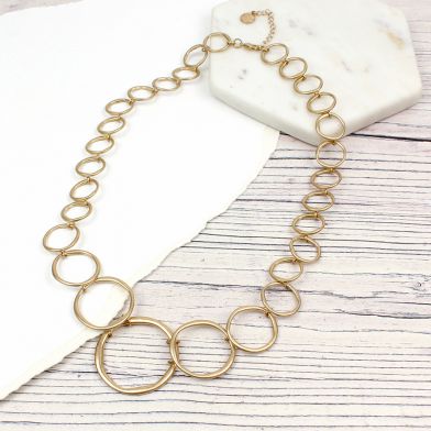 Worn Gold Linked Hoops Necklace