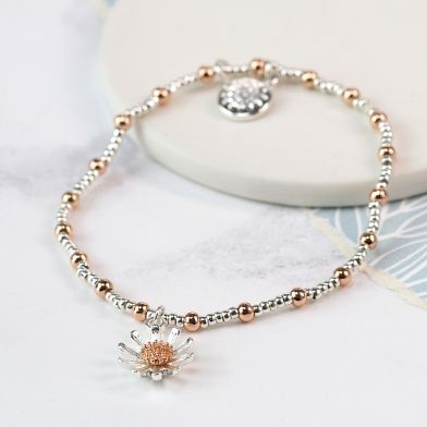 Silver Plated & Rose Gold Daisy Bracelet