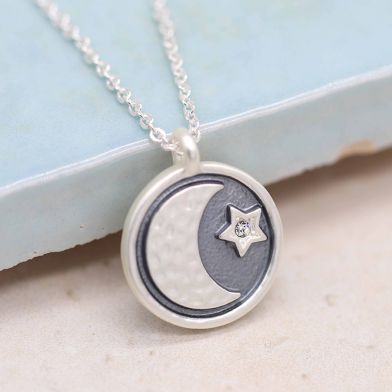 Silver Moon & Crystal Necklace